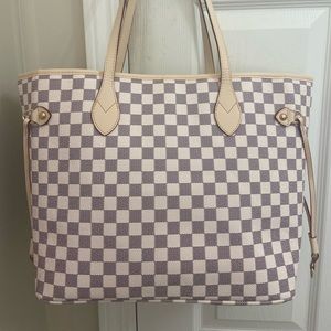 Daisy Rose Cream Checkered Tote Bag with Pouch